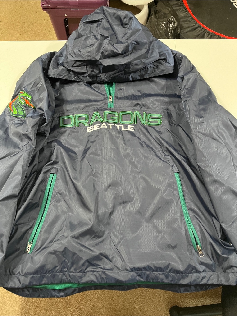 Seattle Dragons Navy Hooded Windbreaker with Green Accents